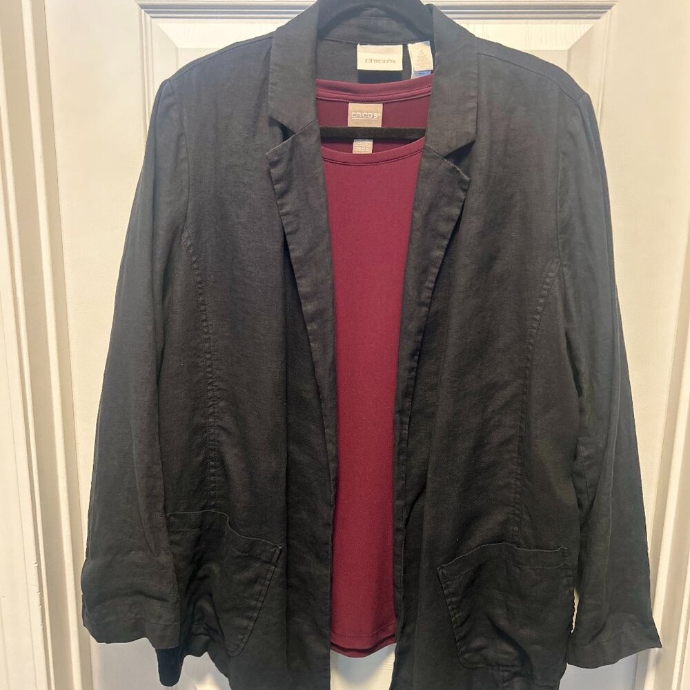 Chico's Black Casual Linen Blazer